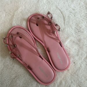 Mini Melissa Pink Jelly Bow Sandals with Silver Studs